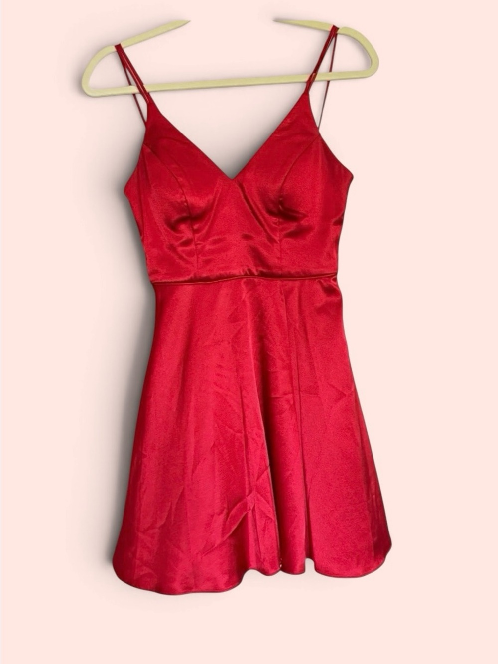 Sequin Hearts Red Satin V-Neck Fit-and-Flare Mini Size 1
